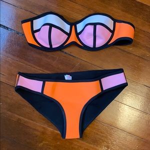 Neon color block scuba material bikini